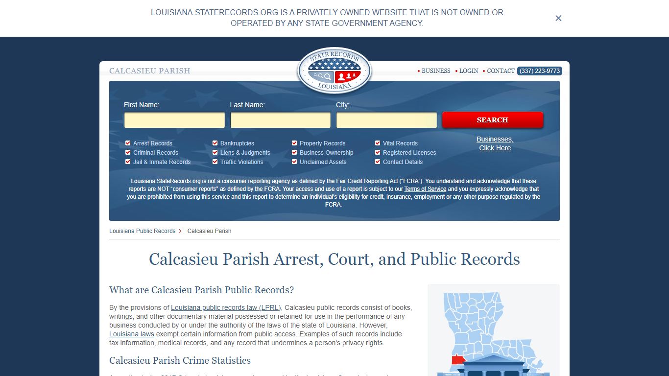 Calcasieu Parish Arrest, Court, and Public Records