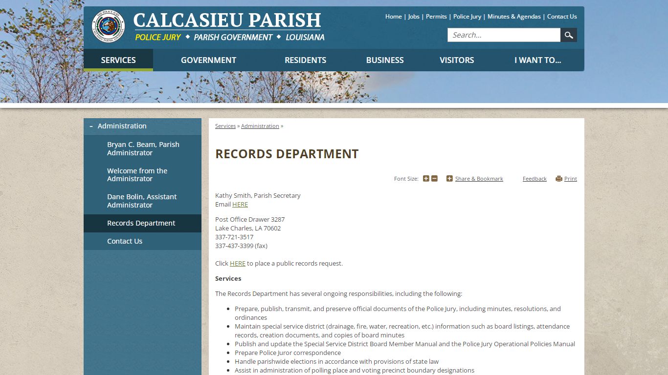 Records Department | Calcasieu Parish Police Jury, LA